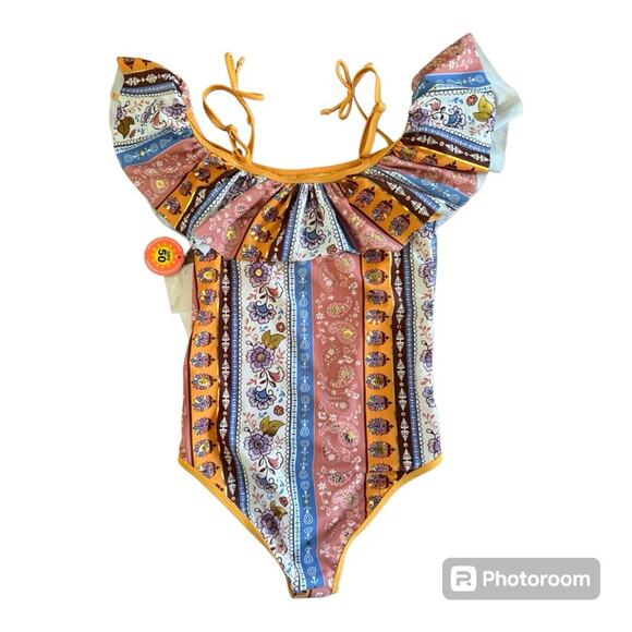 NWT✨ CATHERINE MALANDRINO Girls Multicolor Swim Suit Ruffles Size 12 - Picture 4 of 5